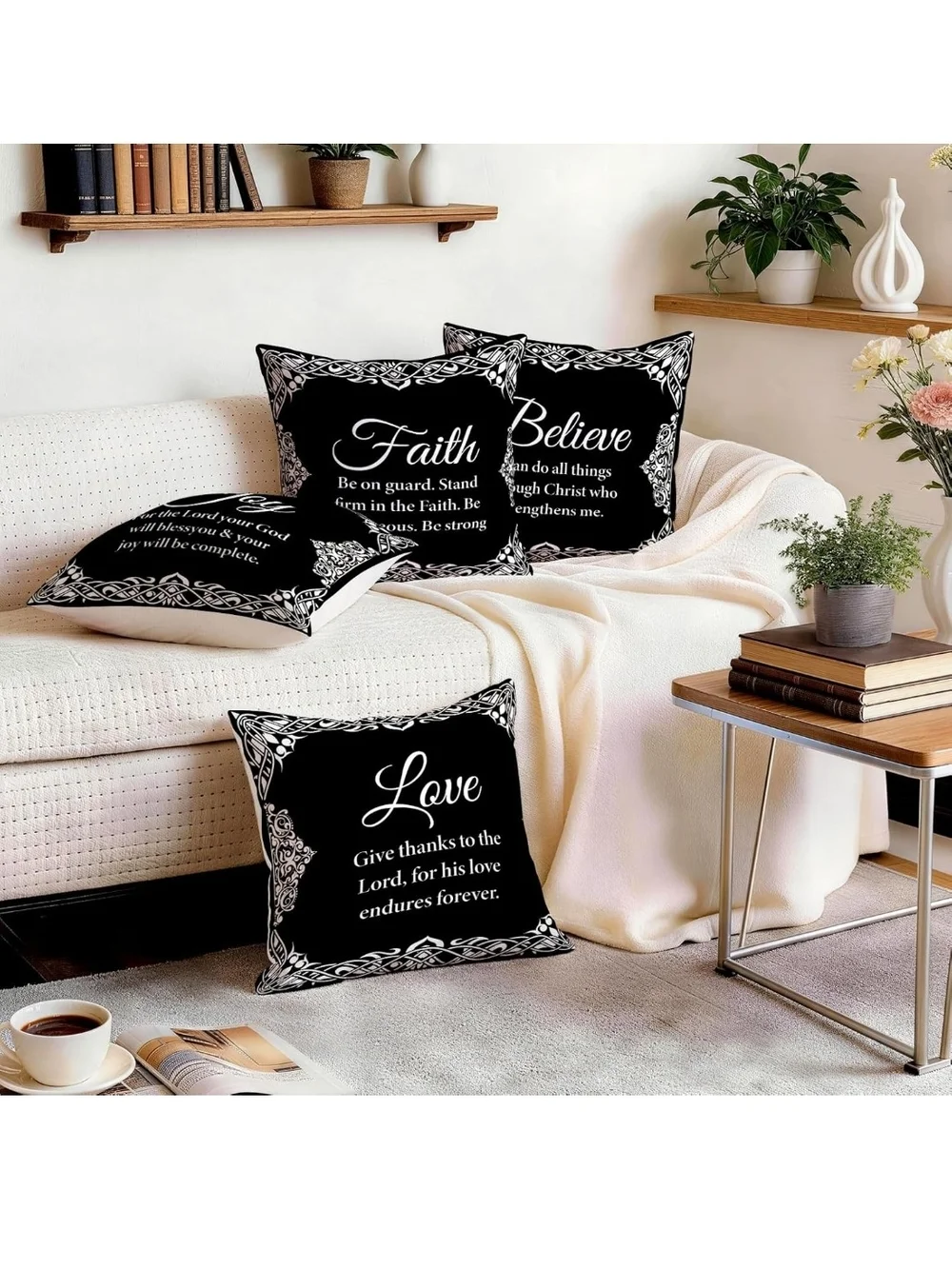 Set of 4 Inspirational Scripture Throw Pillow Covers - INCLUDES  4 INSERTS